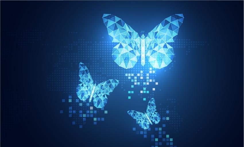 Digital transformation butterflies representing data evolution